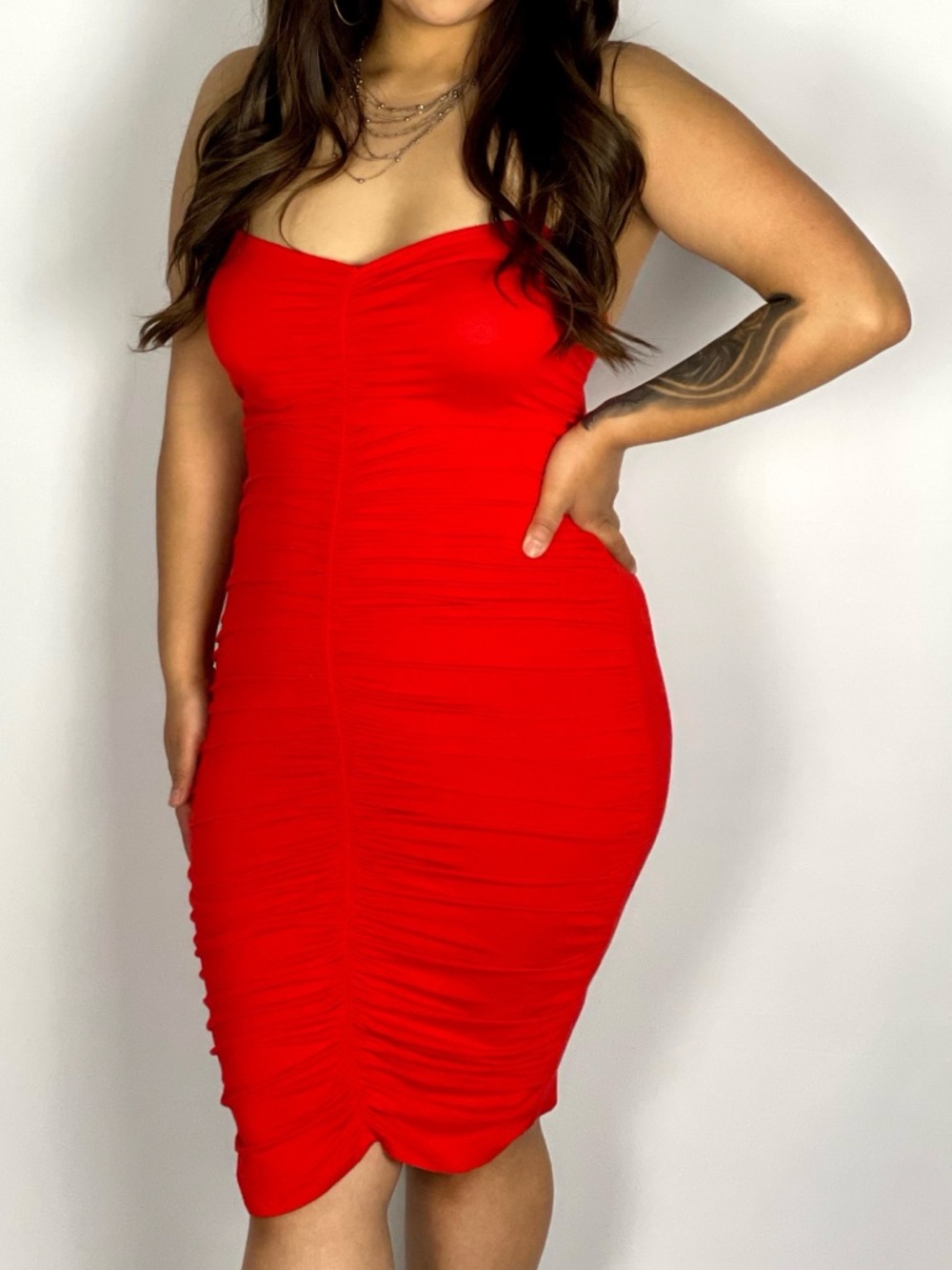 Red Ruched Bodycon Maxi Dress